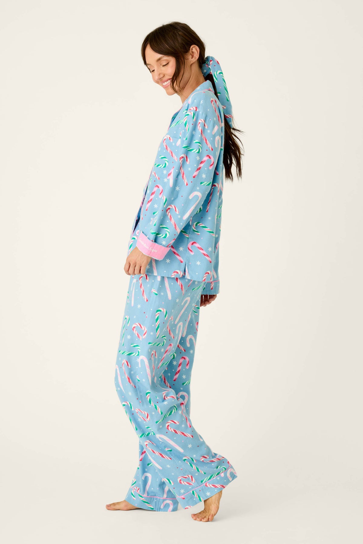 The Sweetest Season Candy Cane Print Flannel 3-Piece PJ Set
