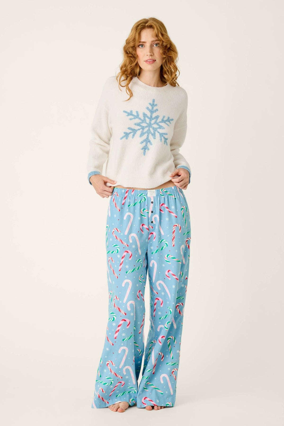 The Sweetest Season Candy Cane Print Flannel Pajama Pants