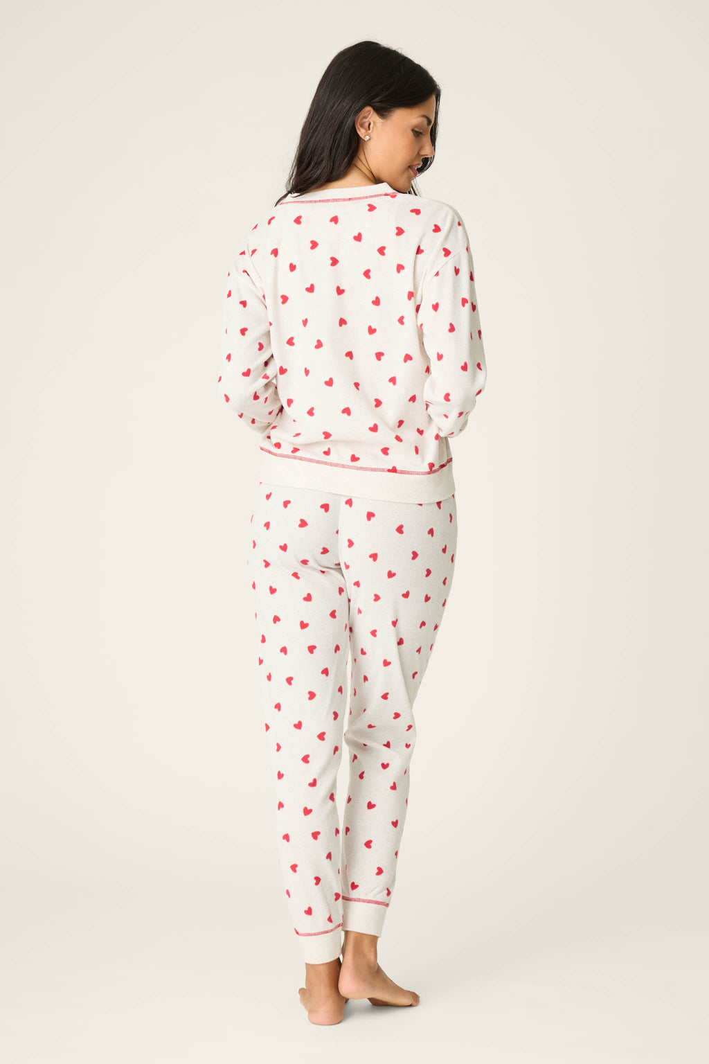4-Piece Heart Print Waffle Lounge Set