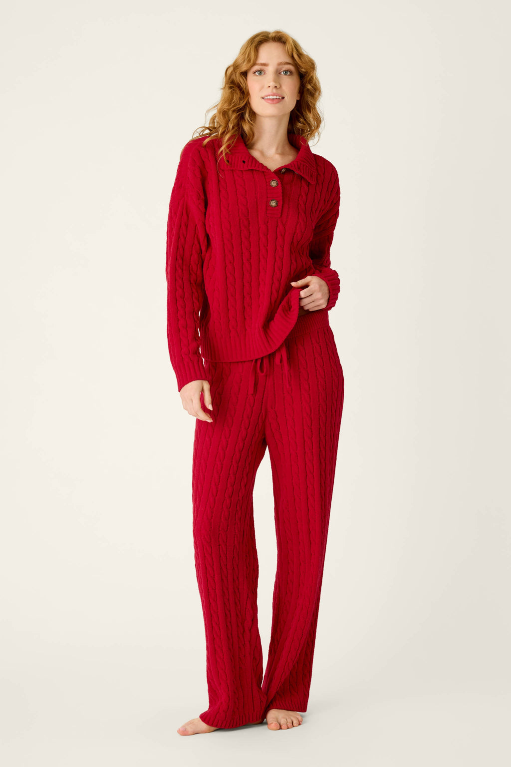 Cozy Chenille Cable Knit Red Lounge Set