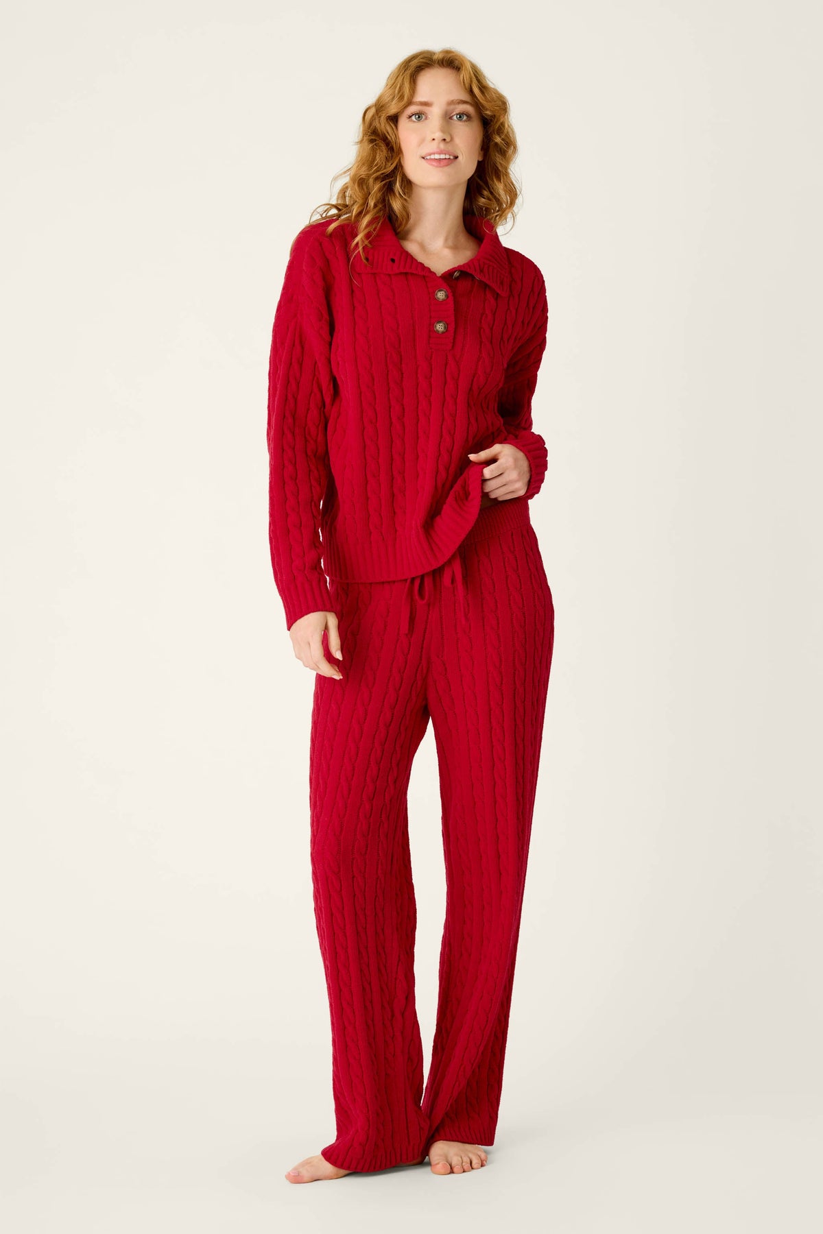 Cozy Chenille Cable Knit Red Lounge Set