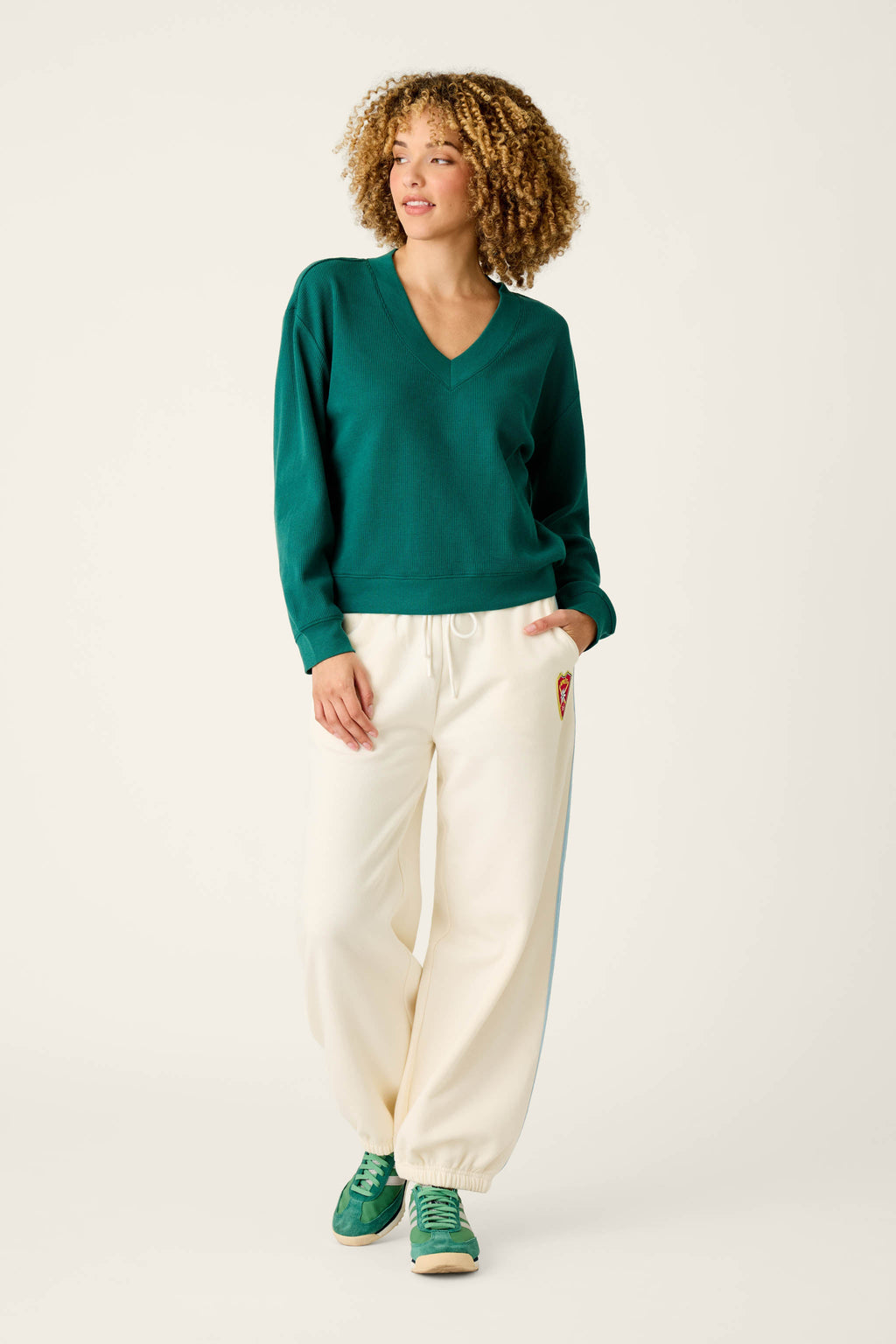 Weekday Waffles Deep Dive Dark Green Long Sleeve Top