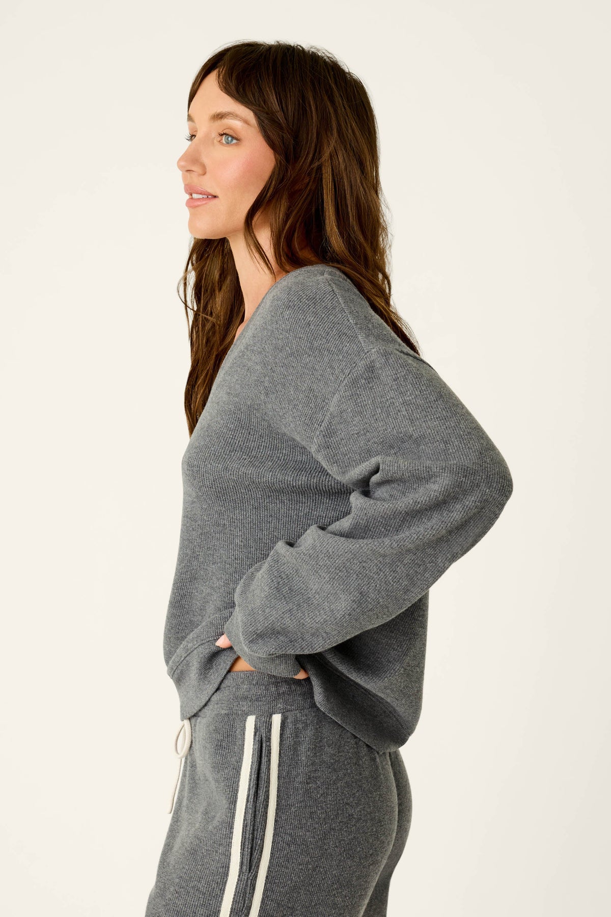 Weekday Waffles Deep Dive Charcoal Long Sleeve Top