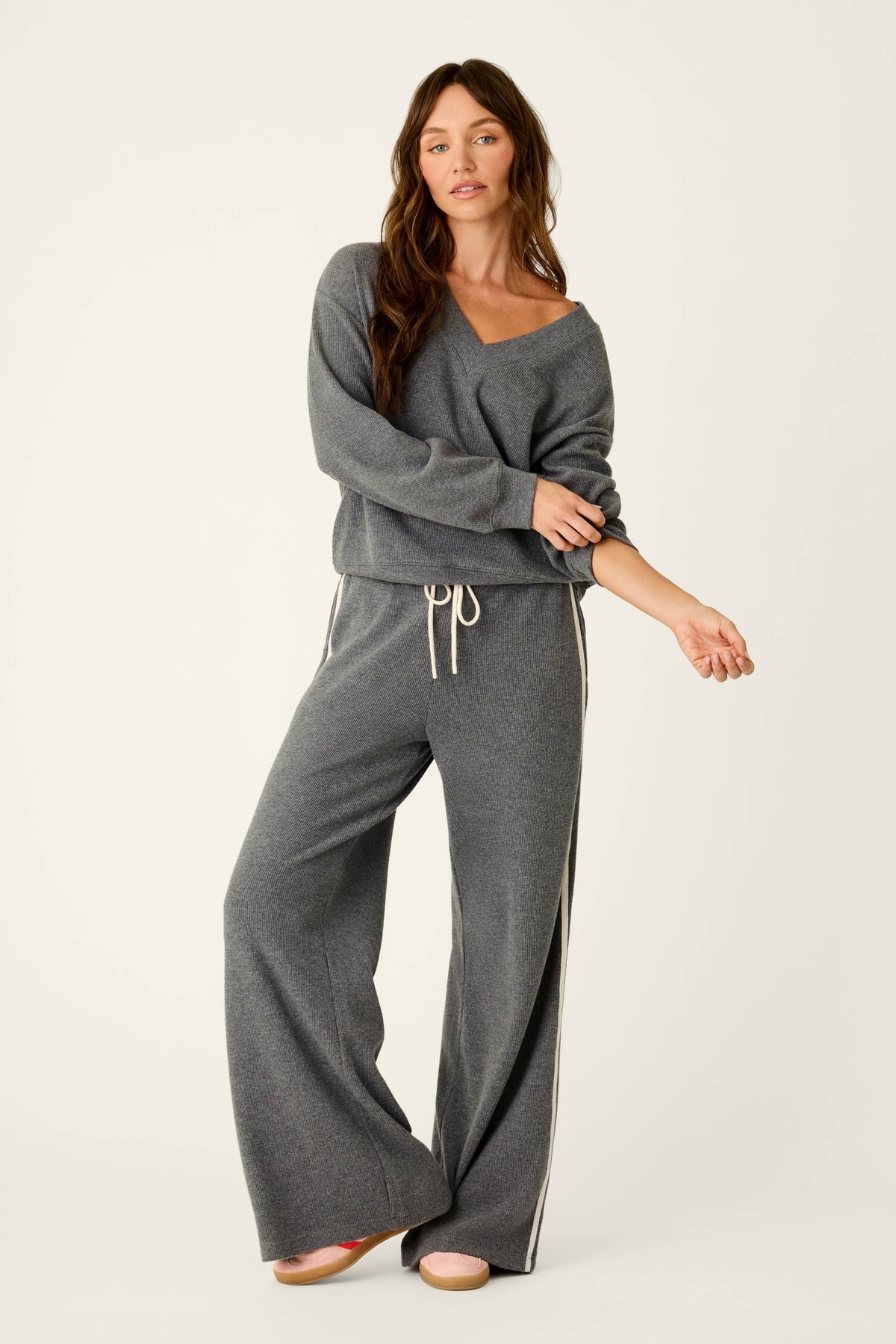 Weekday Waffles Deep Dive Charcoal Long Sleeve Top