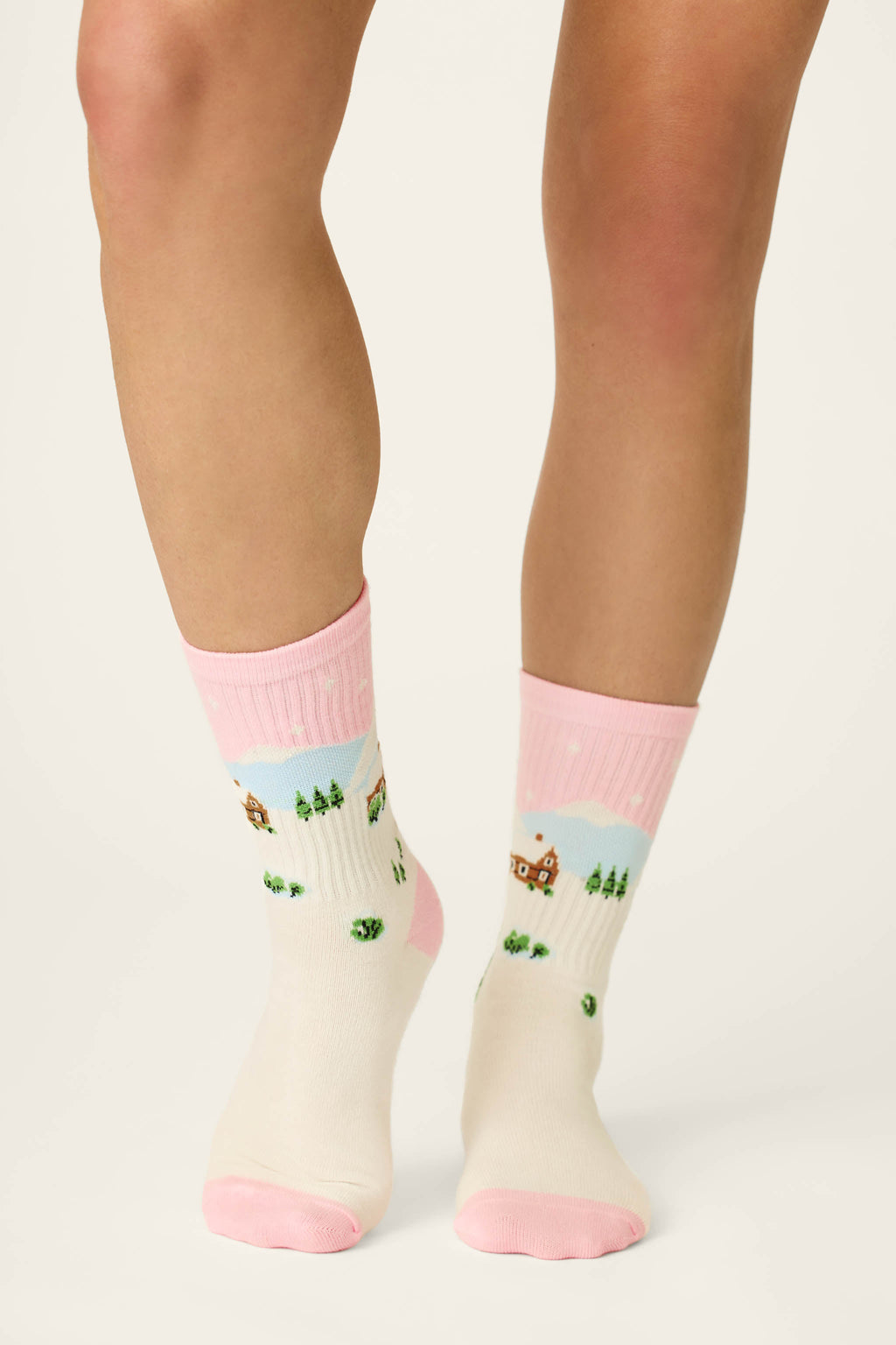 Cozy Winter Cabin Crew Socks