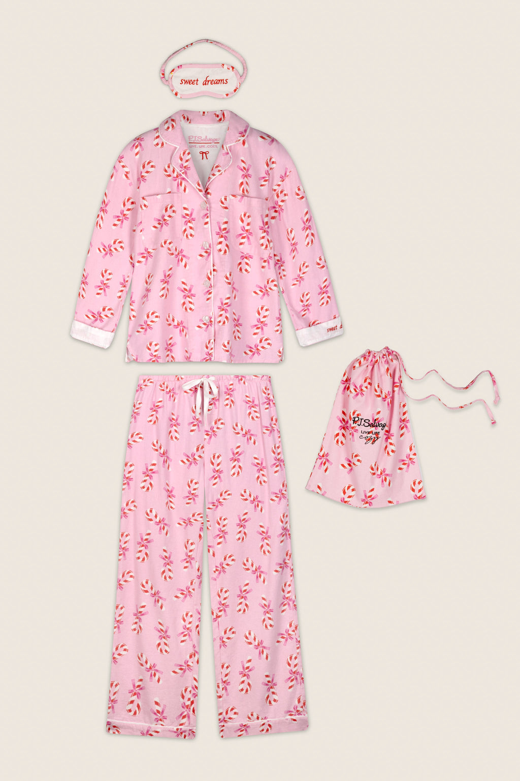 Sweeter Than Sugar Candy Cane Print 4-Piece PJ Set