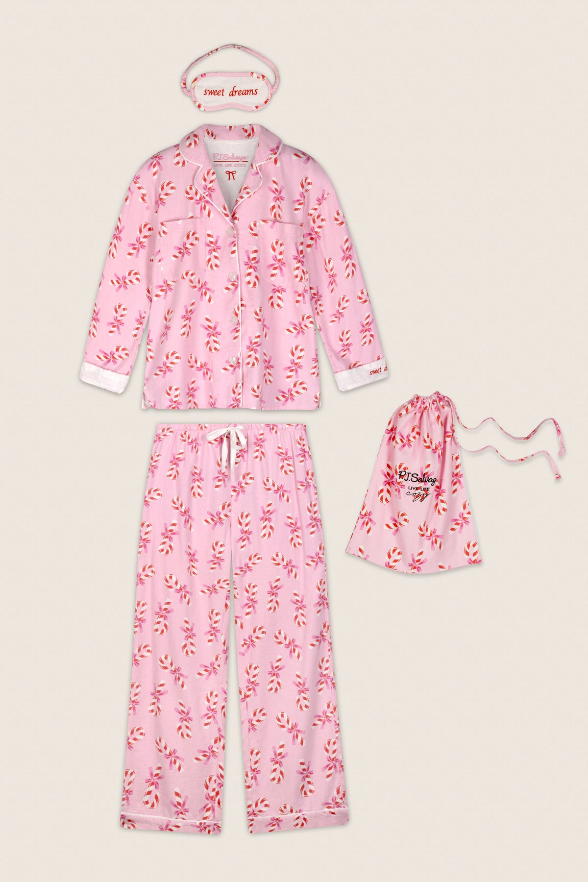 Sweeter Than Sugar Candy Cane Print 4-Piece PJ Set