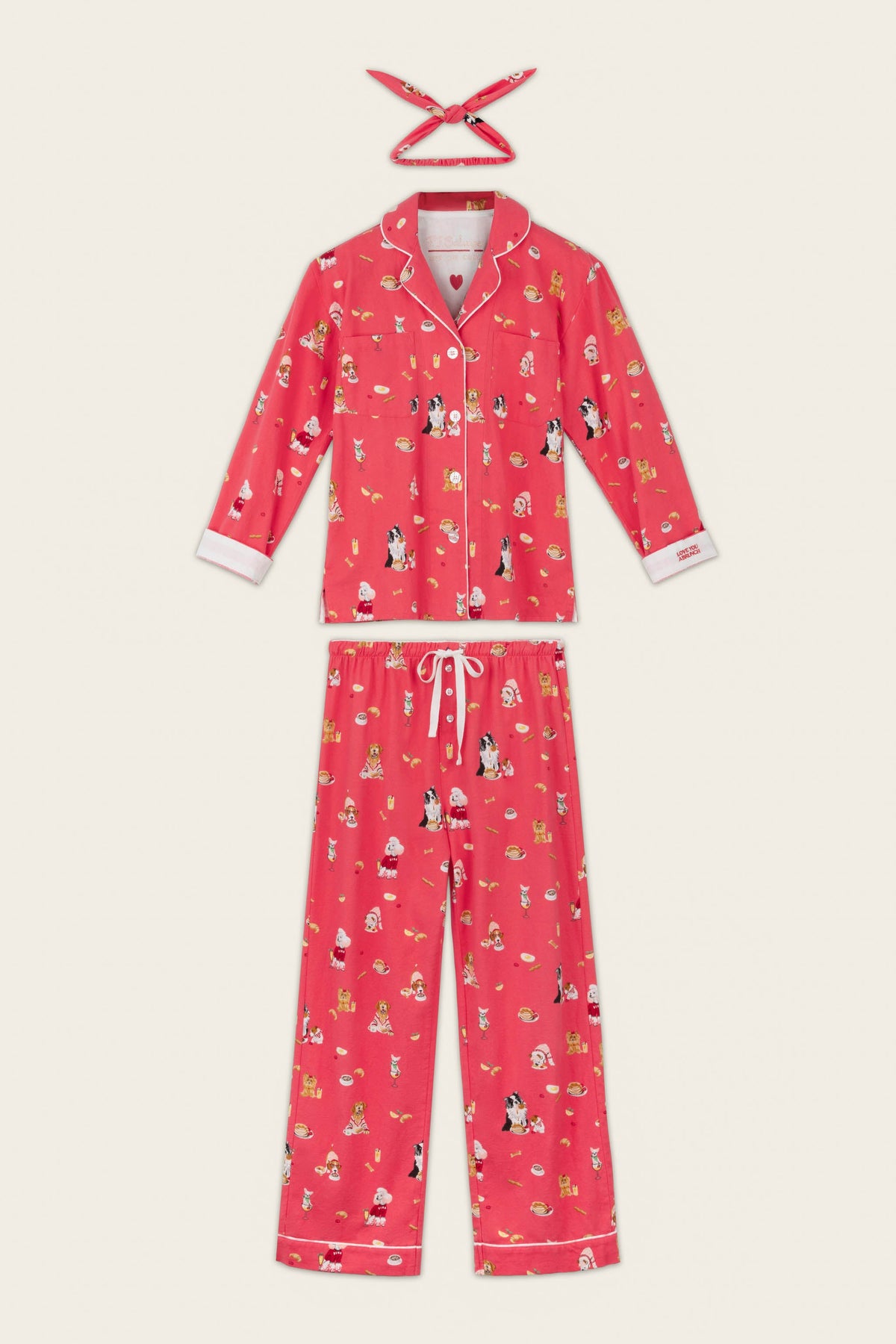 Dogs Who Brunch Print 3-Piece Long Sleeve Flannel PJ Set