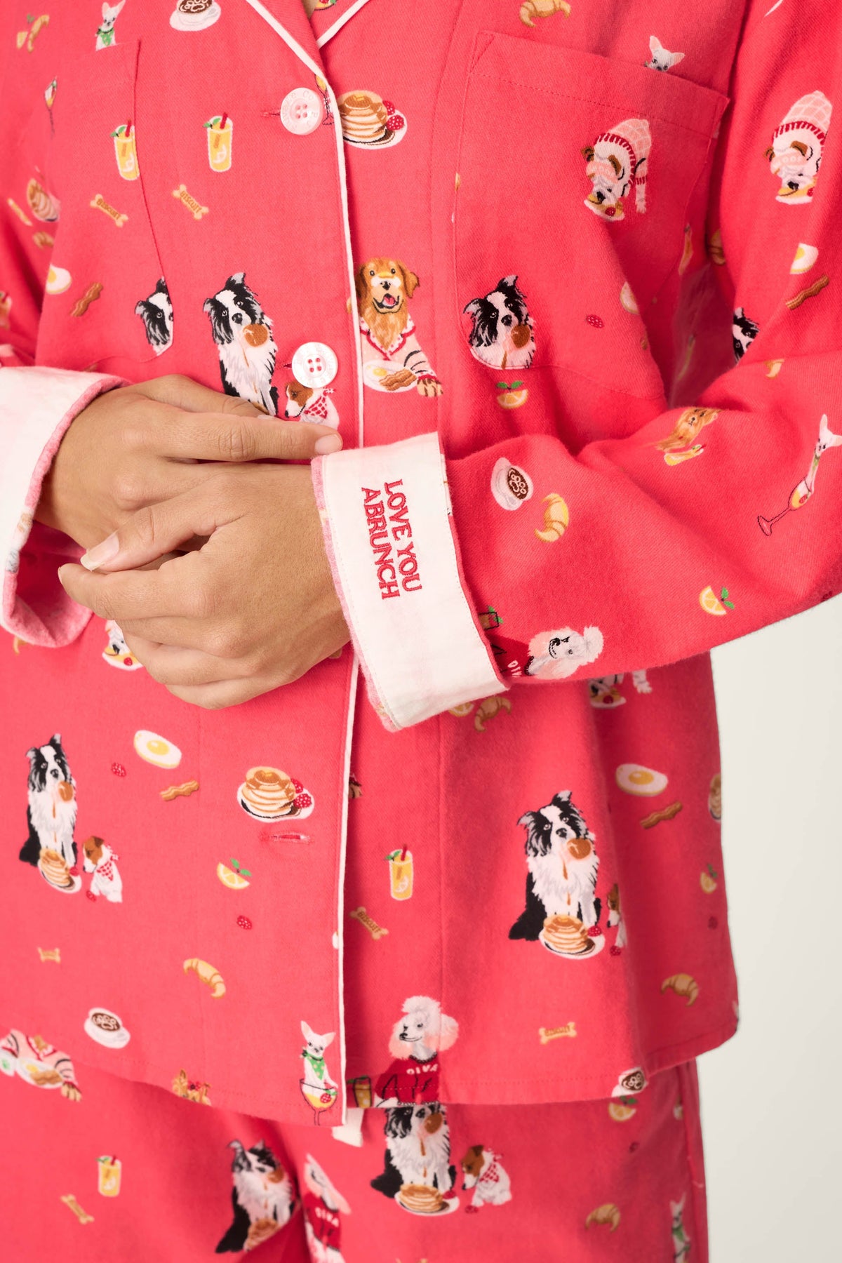 Dogs Who Brunch Print 3-Piece Long Sleeve Flannel PJ Set