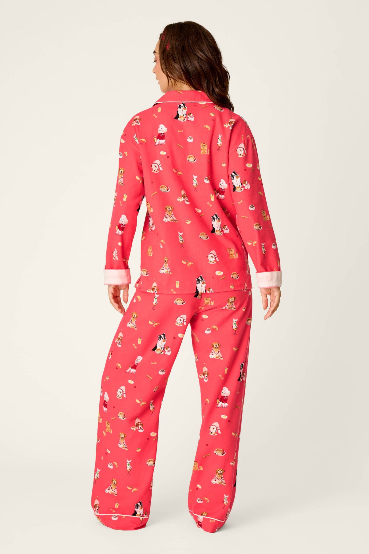 Dogs Who Brunch Print 3-Piece Long Sleeve Flannel PJ Set