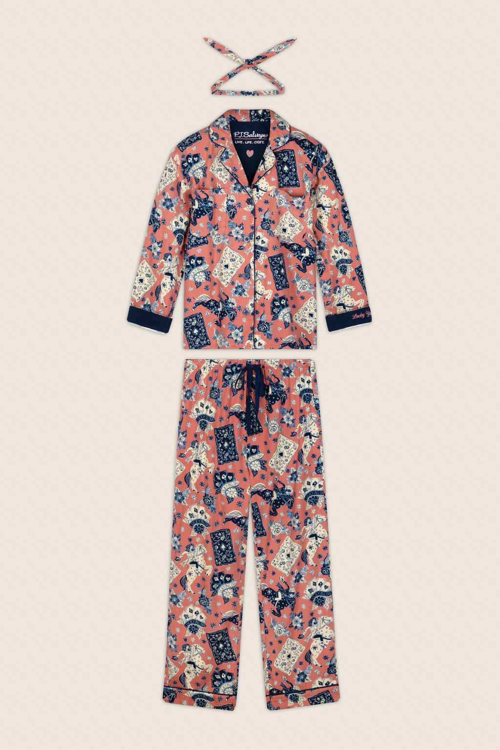 Lucky in Love Western Print 3-Piece Long Sleeve Flannel PJ Set