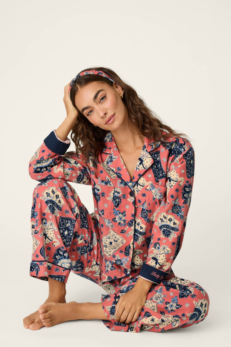 Lucky in Love Western Print 3-Piece Long Sleeve Flannel PJ Set