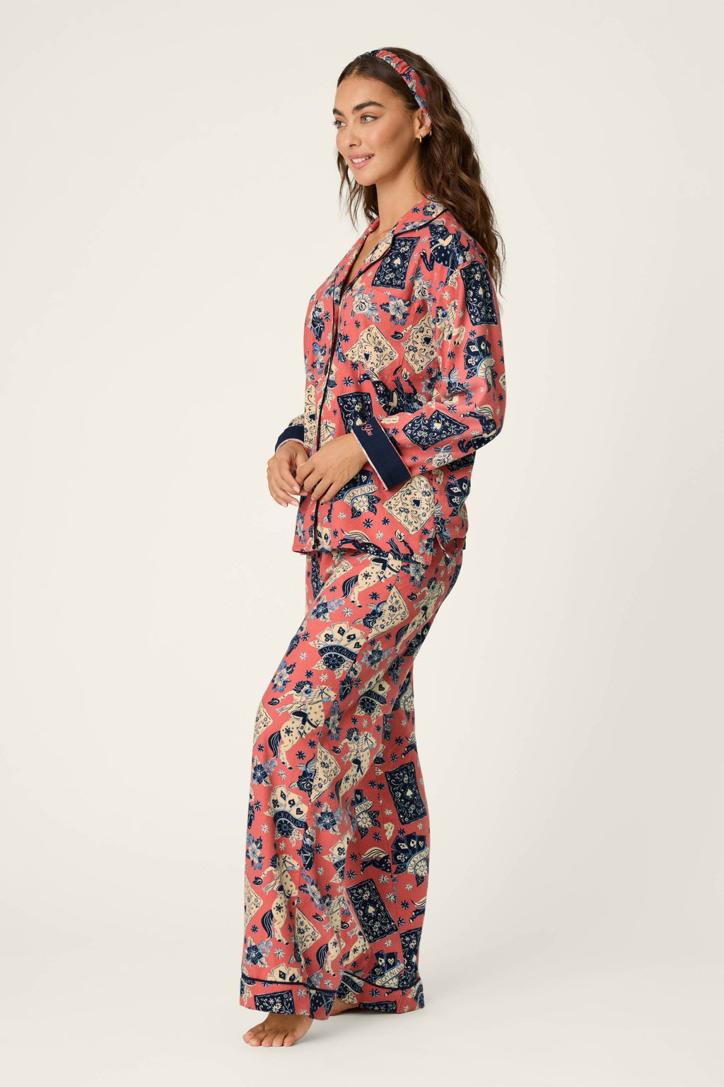Lucky in Love Western Print 3-Piece Long Sleeve Flannel PJ Set