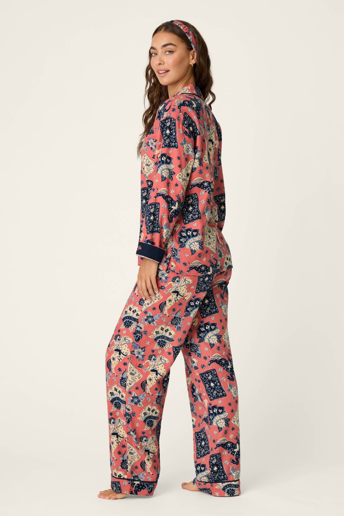 Lucky in Love Western Print 3-Piece Long Sleeve Flannel PJ Set