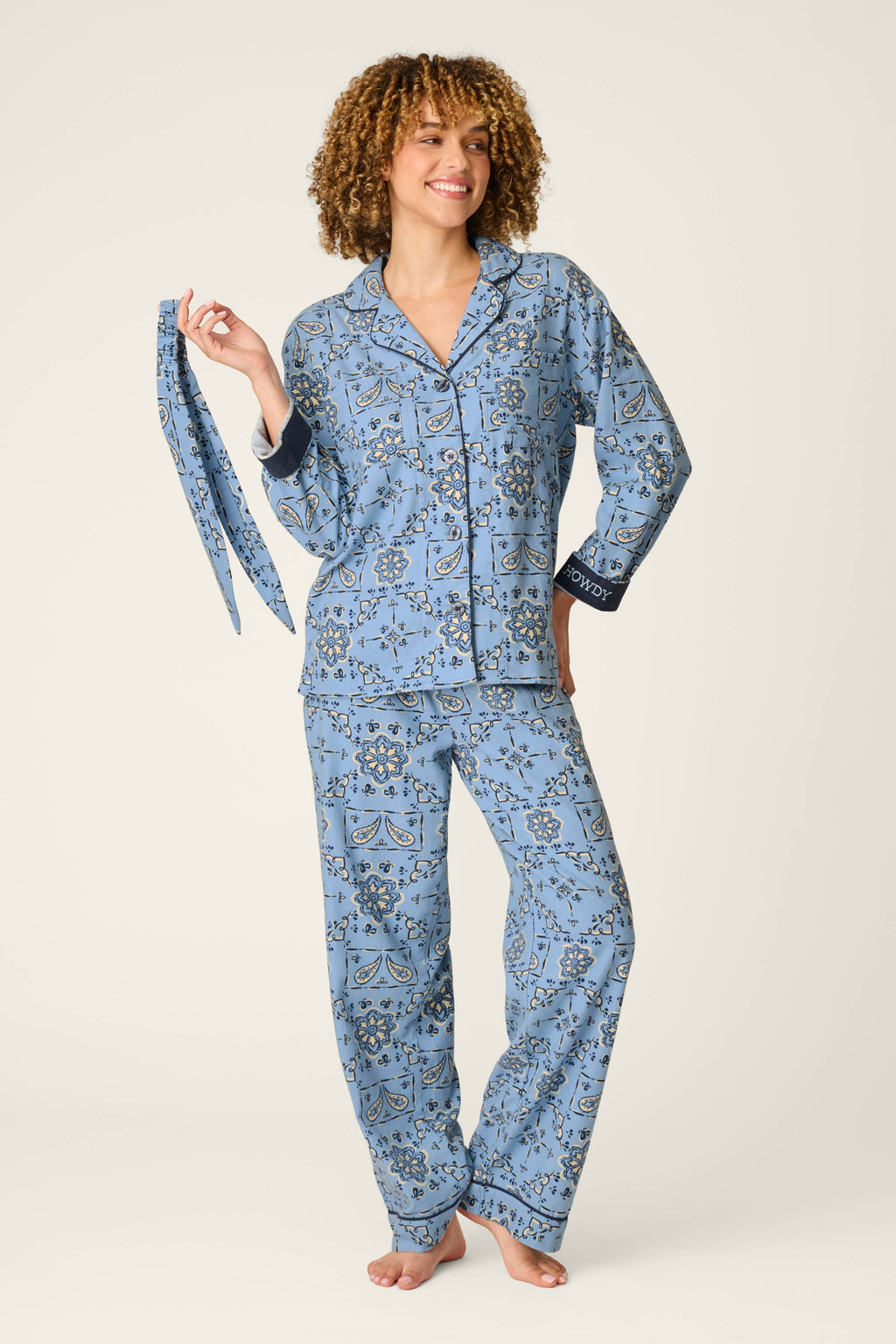 Classic Paisley Bandana Print 3-Piece Long Sleeve Flannel PJ Set