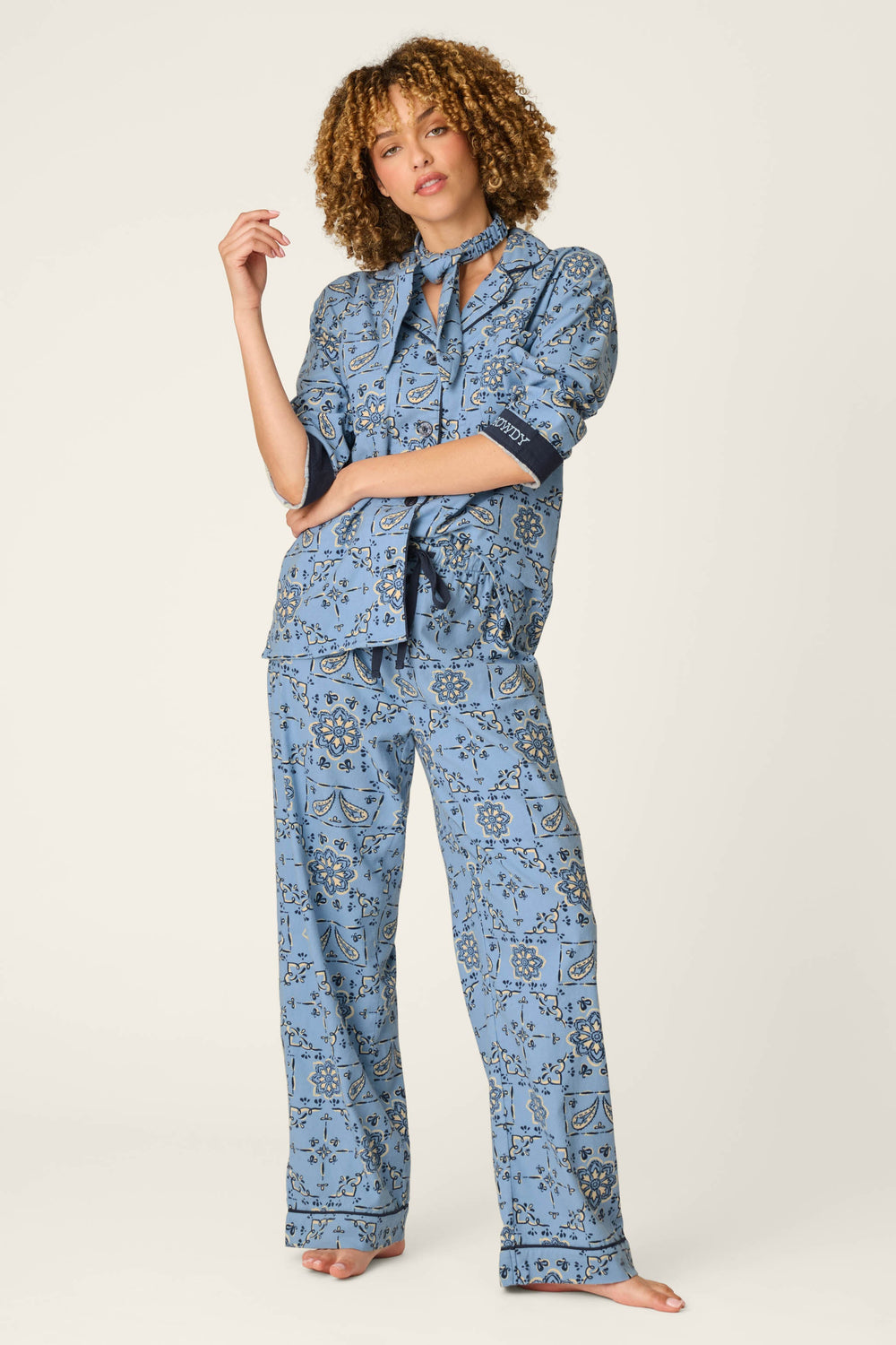 Classic Paisley Bandana Print 3-Piece Long Sleeve Flannel PJ Set