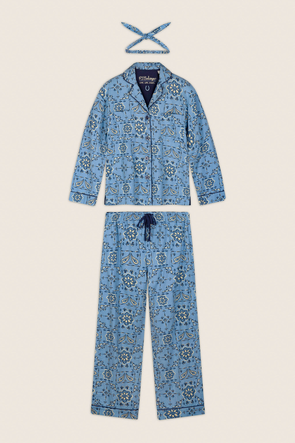 Classic Paisley Bandana Print 3-Piece Long Sleeve Flannel PJ Set