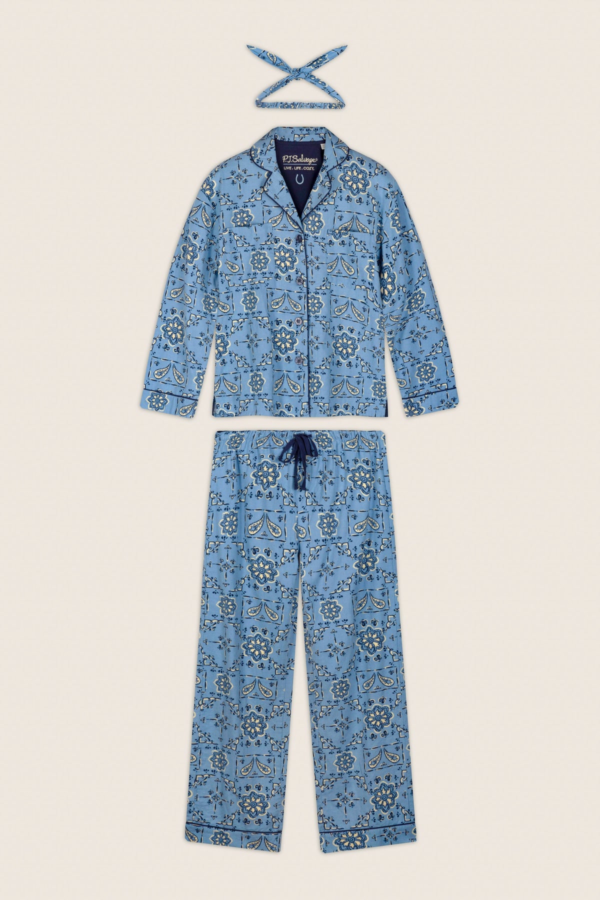Classic Paisley Bandana Print 3-Piece Long Sleeve Flannel PJ Set