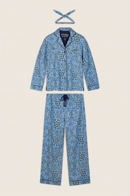 Classic Paisley Bandana Print 3-Piece Long Sleeve Flannel PJ Set