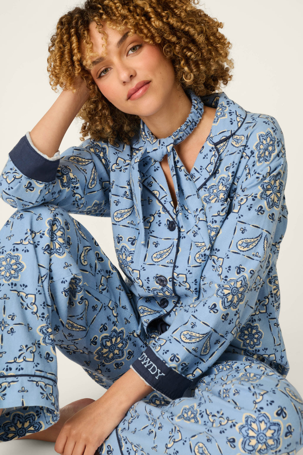 Classic Paisley Bandana Print 3-Piece Long Sleeve Flannel PJ Set