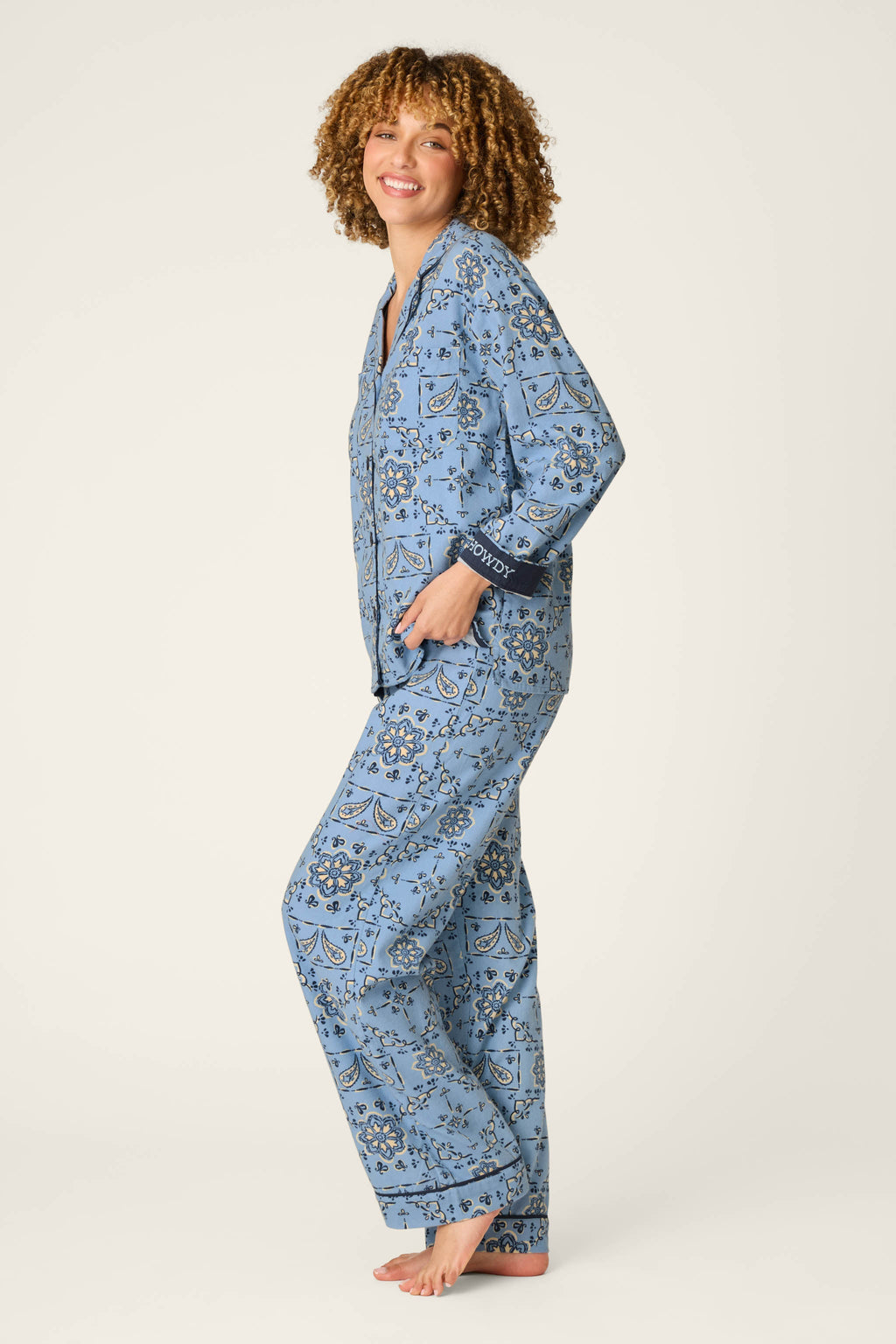 Classic Paisley Bandana Print 3-Piece Long Sleeve Flannel PJ Set