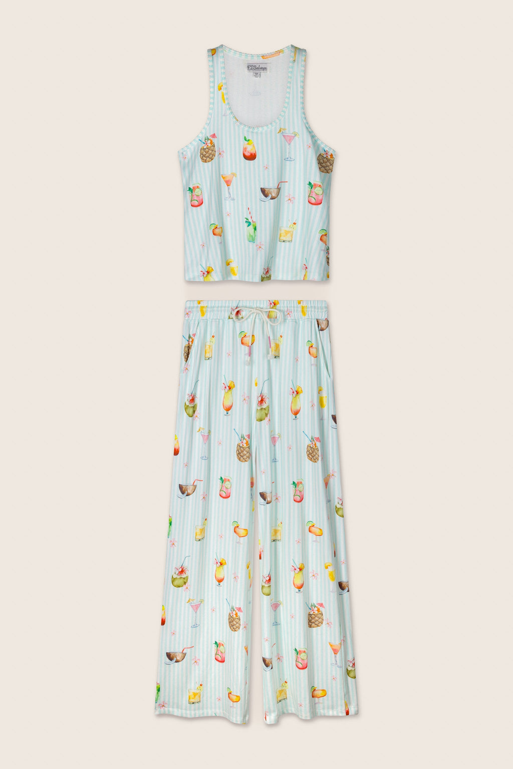 It's Five O'clock Somewhere Cocktail Print Long PJ Set