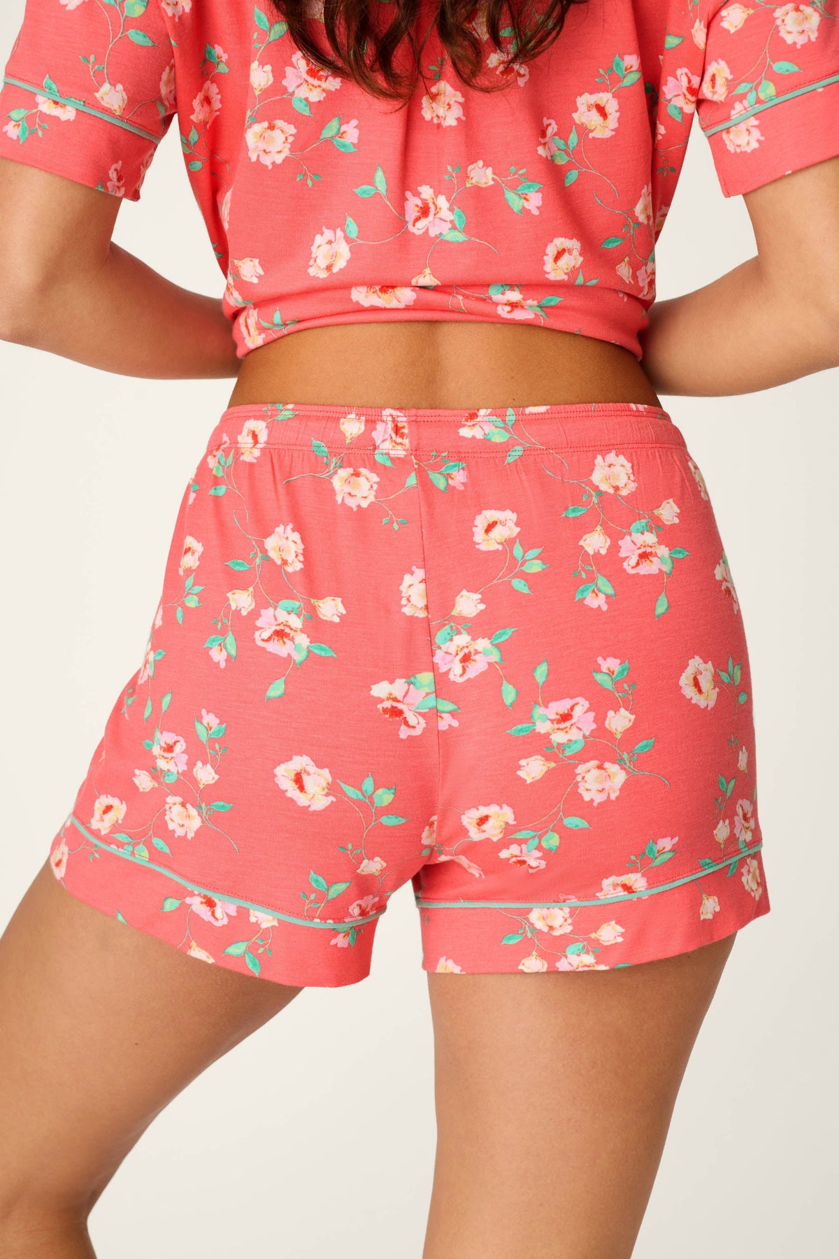 Siesta Dreams Dark Coral Floral Print Pajama Shorts
