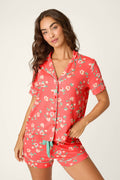 Siesta Dreams Dark Coral Floral Print Short Sleeve Top