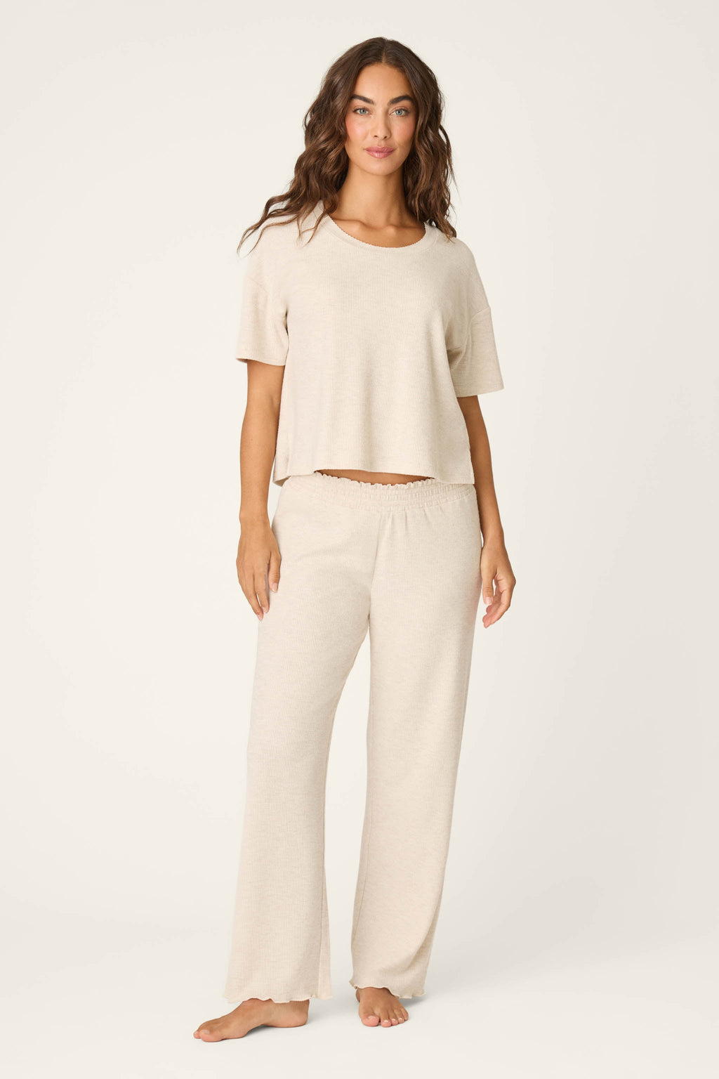 Weekend Waffles Light Oatmeal Cropped Pajama Pants